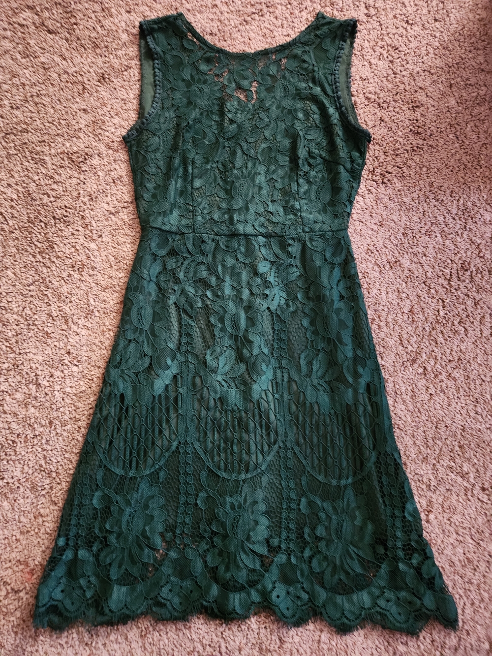 Sleeveless Forest Green Lace Midi Dress For Woman Size S